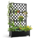 Garvee Metal Planter Box with Diamond Lattice Trellis - 72"x35" Galvanized Raised Garden Bed on Wheels for Climbing Plants and Vines, Black Finish