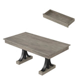 Garvee Spacious 71-Inch Rectangular Dining Table for 6-8 – Sturdy Wood Double Pedestal – Two Large Storage Drawers – Sturdy Frame – Ideal for Dining Room, Kitchen, or Office – Rustic Gray - Rustic Gray