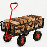 Garvee Steel Garden Dump Cart for Lawn & Yard, 4.52 Cu.Ft Utility Wagon with 900 lbs Capacity, Removable Mesh Sides and 10 in Tires, Red Black