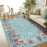Garvee 6' × 9' Washable Floral Area Rug, Soft Low-Pile Carpet with Non-Slip Backing for Living Room, Bedroom and Dining Room, Light Green - Green