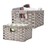 Garvee 2-Piece PE Rattan Square Woven Storage Baskets with Handles, Waterproof, Durable, Stylish, and Practical, Grey - Gray
