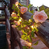 Garvee Romantic LED Rose Vine String Lights - 6.6FT Artificial Flower Garland with Greenery - Battery Powered for Bedroom, Table, Party, Wall, Festive Floral Décor - 2 Meters 20 Lights