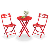 Garvee 3-Piece Red Folding Bistro Set, Weather-Resistant Steel Patio Table and 2 Chairs, Space-Saving Collapsible Outdoor Furniture Set for Balcony, Garden, Patio & Small Spaces - Red
