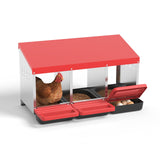 Garvee 3-Hole Metal Chicken Nesting Box, Roll Away Poultry Laying Box with Sloped Roof, 31.5"x20.5"x16.9", Red - Red