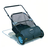 Garvee 21-Inch Push Lawn Sweeper, 3.5 Cu. Ft. Hopper with 4 Spinning Brushes, Adjustable Brush Height and Folding Handle, Black/Blue - Black+Blue
