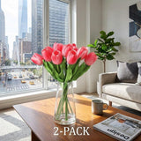 Garvee 2Pcs Real Touch Faux Tulip Stems – 10 Pack Artificial Tulips for Home Decor Vase Arrangements, Wedding Centerpieces, Mother’s Day Gift, Rose red
