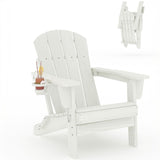 Garvee HDPE Adirondack Chair, Foldable Outdoor Lounge Chair with Cup Holder for Porch, Poolside, White - White