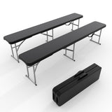Garvee 6FT Folding Bench 2 Pack, Plastic Portable Folding Bench Seat with Carry Handle & Lock for In/Outdoor Activities, Picnic, Soccer, Caming Dining Seat, Black - Black
