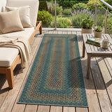 Garvee 2' x 6' Easy Jute Indoor Outdoor Runner Rug, Washable Non-Slip Braided-Print Low-Pile Rug for Hallway, Entryway, Kitchen & Covered Patio, Teal/Rust - Teal/Rust
