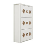 Garvee Space-Saving Slim Shoe Cabinet - 3 Turn Drawers, Adjustable Shelves, Hidden Shoe Storage, Antique White Narrow Entryway Organizer with Floral Design & Diamond Handles, Freestanding Shoe Rack, 3-Turn Bucket