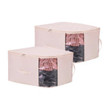 Garvee Canvas Storage Bags with Zipper, 2 Pack Large Capacity for Comforters Blankets, Soft Thick Breathable Comforter Organizer with Handles & Window, 21.3x16.5x11.8in, Pink - Pink-54 x 42 x30 cm