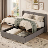 Garvee Full Lift-Up Storage Bed Frame Corduroy Upholstered Padded Headboard Wooden Slat Support Gas Lift Black/White/Gray Full/Queen/King Bedroom - Taupe Gray