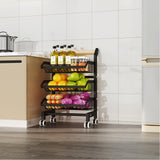 Garvee Vegetable Storage Rack, 3 Tier Kitchen Trolley with Lockable Wheels, Durable Metal Frame & Wood Handle, Carbon Steel Rolling Cart Fruit Basket Stand for Snack Onion Potato Pantry Bathroom 42x32x69cm - Zwj-6823-3Bk Black 3 Layers