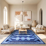 Garvee 8' × 10' Wavy Linear Area Rug, Soft Washable Low-Pile Polyester Carpet for Living Room, Bedroom and Dining Room, Blue - Blue