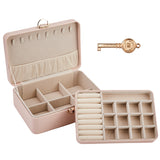 Garvee Lockable 2-Layer PU Leather Jewelry Storage Cabinet for Women & Girls – Velvet Lined, Anti-Tarnish Organizer for Rings, Necklaces, Earrings, Bracelets & Watches – Portable, Champagne, 24×16×9cm - Champagne