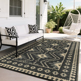 Garvee Waterproof Reversible Outdoor Rug – Plastic Woven Patio Carpet – UV Resistant, Easy to Clean, Vintage Diamond Design – Large Area Mat for Patio, Garden, Deck, RV, Camping – Black Coffee, 9x18ft - Black/Coffee