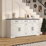 Garvee Modern Farmhouse Sideboard Buffet Cabinet – 66" Large Storage Credenza, Embossed 3 Drawers & 4 Doors, Coffee Bar Station, Wood Accent Furniture for Dining Room, Kitchen, Living Room – White with Black Tabletop