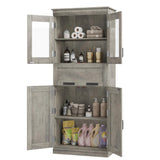 Garvee Badschrank Mit 1 Schubladen Und 4 TüRen, Badezimmerschrank Hoch Mit Verstellbaren Regalen, Badkommode Aufbewahrungsschrank für Badezimmer, KüChe, Wohnzimmer 170x60x30cm