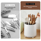 Garvee 360° Rotating Knife Block Organizer – Large Capacity Kitchen Utensil Holder with Drain Tray – Stable Rotary Base – Multi-Functional Storage for Knives, Forks, Chopsticks, and Utensils – Durable Plastic Construction – Color: Black White