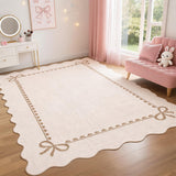 Garvee 6' × 9' Scalloped Bow Area Rug, Washable Coquette Low-Pile Non-Slip Carpet for Bedroom, Nursery & Living Room, Beige - Beige
