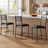 Garvee Bar Stools Set of 4 - Thick Cushioned Faux Leather Stools with Islamic Geometric Backrest, Gold Accent Footrest & Anti-Slip Base for Arabic Kitchen Islands & Majlis (Grey) - Grey