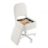 Garvee Small White Vanity Stool with Storage – Adjustable Height, 360° Swivel Ottoman, Folding Backrest, Silent Wheels, Soft Indentation soft Fleece Seat – Compact Makeup Chair for Bedroom, Dressing Table, Office – Color: White, Size: Small, Indentation - White|Teddy Fleece