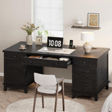 Garvee 60" Farmhouse Executive Office Desk, Wooden Computer Desk with Power Outlets, USB Ports, File Cabinet, Adjustable Storage Drawers & Charging Station – Perfect for Home or Work, Black (AB box)