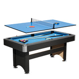 Garvee 6ft 3-in-1 Multi-Game Pool Table, Convertible Billiard Table with Dining and Table Tennis Top, Eco-Friendly Wood Construction for Home Game Room - Blue - Blue