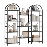 Garvee Triple Wide 4-Tier Arched Bookshelf – 11 Adjustable Metal & Wood Open Display Shelves – Industrial Freestanding Storage Rack – Modern Storage Solution for Living Room, Bedroom, Home Office – Black Small Embossed - Black