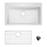 Garvee Kitchen Sink, 33x22x10 inch Single Bowl Apron Front Drop-In Basin, 10in Deep Heat & Scratch Resistant Ceramic Sink with Drain & Stainless Steel Bottom Grid