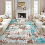Garvee 5' × 7' Vintage Abstract Area Rug, Machine Washable Non-Slip Low-Pile Soft Rug for Living Room, Bedroom & Dining Room, Brown/Green - Brown/Green