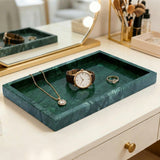 Garvee Luxury Emerald Green Marble Vanity Tray - Decorative Stone Jewelry & Perfume Organizer - Durable Bathroom, Kitchen or Dresser Storage Plate - 30x20x3cm, Emerald Green - Emerald Green