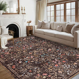 Garvee 5' × 7' Distressed Floral Area Rug, Soft Washable Low-Pile Polyester Carpet for Living Room, Bedroom and Dining Room, Reddish Brown - Reddish Brown