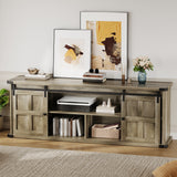 Garvee Farmhouse TV Stand for 75 Inch TVs – 70" Modern Entertainment Center with Sliding Barn Doors, Storage Cabinets, Long Media Console Table for Living Room or Bedroom – Light Gray Wood Grain, Cross-Shaped Door Frame - Light Gray