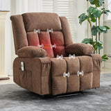 Garvee Manual Recliner Chair with Heat Massage, Widen Overstuffed Oversize Single Sofa Lounge Chair for Big & Tall People with Remote Control 3 Recline Positions 2 Cup Holders Side Pockets, Brwon - Brown
