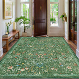 Garvee Sage Green Washable Floral Area Rug 6' × 9', Non Slip Low Pile Stain Resistant Botanical Rug for Living Room Bedroom Dining Room - Green
