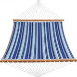 Garvee 12 ft Blue Stripe Quilted Hammock for 2, Heavy-Duty 450 lb Patio Hammock with Curved Steel Spreader Bar & Detachable Pillow for Outdoor Relaxation - Blue