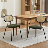 Garvee Dining Chairs Set of 2, Mid-Century Modern Velvet Upholstered Dining Room Chairs with Rattan Backrest & Sturdy Metal Legs, Perfect for Kitchen, Living Room, Reception, Green