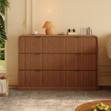 Garvee Modern Fluted Dresser with 6 Drawers - Deep Storage, Soft-Close Slides, Walnut Wood, Rounded Edges, Durable Build - Bedroom & Living Room - Walnut