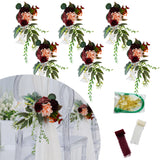 Garvee Rustic Artificial Flower Chair Decorations - 6Pcs White Bouquets with Wine Red & Light Beige Inspired Shade Ribbons - Wedding Ceremony Chair Decor - Includes Fastening Accessories - Color: Wine Red, Ribbon Light Beige Inspired Shade + Wine Red, - Red