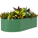 Garvee 8' × 4' × 2' Galvanized Steel Raised Garden Bed, 24-Inch Deep Oval Planter with Open Bottom, Safety Edging & Support Bars, Green - Green