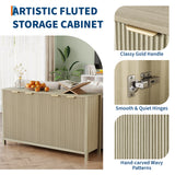 Garvee Fluted Sideboard Buffet Cabinet with Storage, 55" Large Sideboard Cabinet with 4 Wavy Doors, 32.8" Height Accent Console Table with Leveling Feet for Dining Room Living Room Kitchen, Oak