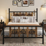 Garvee King Size Bed Frame with Headboard and Footboard, Metal King Bed Frame w/ Vintage Circular Design & Storage Space Under Bed, No Box Spring Required, Easy Assembly, Noise-Free (Brown, King) - Brown