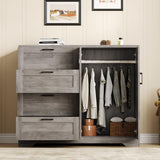 Garvee 43.3" H Armoire Wardrobe Closet with Anti-Tip & Smooth Sliding Rails, Hanging Rod, Multifunctional Wooden Dresser with Storage Closet, Low Storage Cabinet for Bedroom, Gray - Gray
