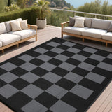 Garvee Large Waterproof Outdoor Rug 9x18 - Reversible Checkered, UV-Resistant Plastic Straw, Lightweight Portable with Stakes for Patio Deck Beach - Black/Gray