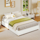 Garvee Full Size Cloud Bed Frame，Corduroy Low Bed Frame Without Headboard, Thick Fabric Upholstered Platform Bed, Solid Wood Legs, No Box Spring Needed, Never Squeak, Easy Assembly, White - White