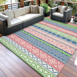 Garvee Durable Reversible Outdoor Area Rug – Weather-Resistant Patio Carpet for Garden, Lawn, Deck, Balcony – Easy Care, 5x8ft, Green/Blue/Rose Red/White - Multicolor (Green, Blue & White Accents)