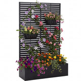 Garvee Raised Planter Box with Trellis for Vines & Vegetables, 71 in All-Weather Metal Garden Bed with Privacy Screen, Drainage Holes and Black Striped Panel