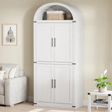 Garvee 71.6" Modern Fluted Wooden Arched Bookcase with Doors, 5-Tier Storage Organizer Cabinet for Living Room, Dining Room, Office, Whitee - White