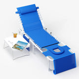 Garvee 3-in-1 Tanning Chair with Face Hole, 5-Position Folding Beach Lounge Chair with Side Table, Pillow & 330 lb Support, Blue - Blue
